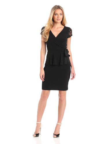 Julian Taylor Women's V-Neck Peplum Dress, Black, 12 Missy Julian Taylor Women's V-Neck Peplum Dress, Black, 12 Missy