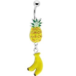 Enameled Pineapple Banana Dangle Belly Ring