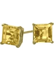 0.65Ct. Genuine 4mm Square Princess Citrine 14 Karat Yellow Gold Stud Earrings for Girls