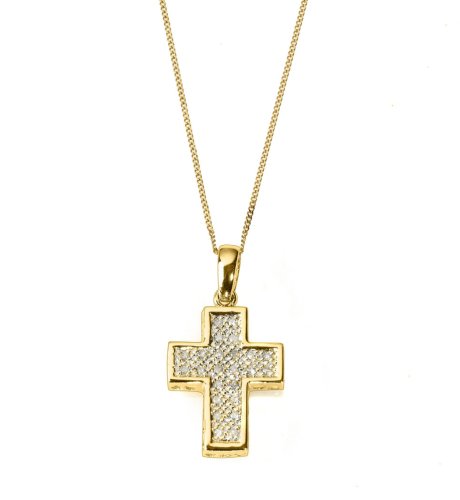9ct Gold Diamond Cross Pendant Necklace
