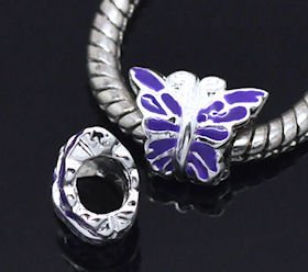 Butterfly PURPLE Enamel 925 Sterling Silver European 