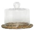 Hand Woven Grey Brown Willow Base with Round Glass Truffle Dome 6 1/2"D x 6 1/4"H Set / 2