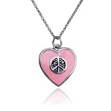 Sterling Silver Marcasite and Pink Epoxy Peace Heart Pendant, 18