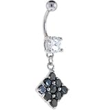 Crystalline Black DIAMOND CHARM Dangle Belly Ring
