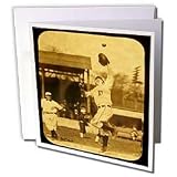 Scenes from the Past Magic Lantern Slides - Vintage Detroit Tigers Making the Catch Black 2 - Greeting Cards-6 Greeting Cards with envelopes