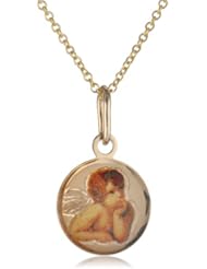14k Yellow Gold Cherub Angel Medal Necklace, 16"