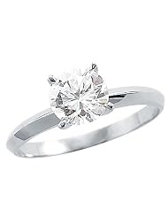 Size- 7 - Solid 14k White Gold Round Solitaire Cz Cubic Zirconia Engagement... by 