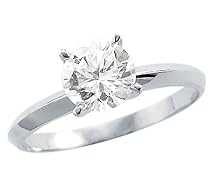 Solid 14k White Gold Round Solitaire CZ Cubic Zirconia Engagement Ring 1.0 ct