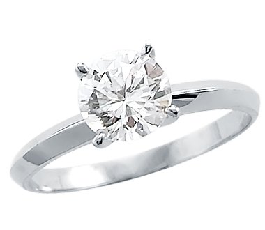 Solid 14k White Gold Round Solitaire CZ Cubic Zirconia Engagement Ring 1.0 ct