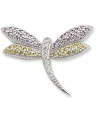 Sterling Silver Yellow & Clear CZ Dragonfly Pin