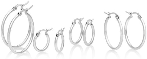 Stainless Steel Hoop Earrings 4 Pair Set with Stainlees Post Backings, 15mm, 18mm, 25mm, 30mm, By Regetta Jewelry