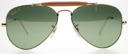 Ray Ban Outdoorsman II Rainbow (RB3407) Shiny Gold/Crystal POL.Green Silver MIR Polarized Sunglasses (RB3407-001-M4-55-14-135)