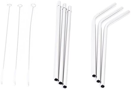 Mixed Set of 6 Reusable Straight + Bent Extra Thick Wide 18/8 Stainless Steel Metal Drinking Straw Set + 3 Cleaning Brush Set. Perfect For Smoothies, Coffee.