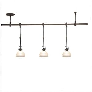 Trenton Track Lighting Pendant Kit in Antique Bronze with Dusted Ivory Shades