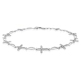 Sterling Silver 1/10 ct. Cubic Zirconia Cross Bracelet