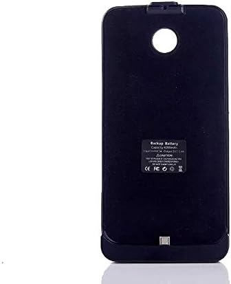 Google Nexus 6 Battery Charger Case,4200mah Backup Power Bank Extended Battery Charging Case for Google Nexus 6 with Kickstand+leather Flip Cover Optional for Choose+4 LED Charge Indicator Light (Black Without Leather Flip Cover)