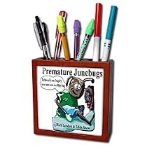 Londons Times Funny Bugs and Slugs Cartoons - Premature June Bugs - Tile Pen Holders-5 inch tile pen holder