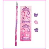 12 Packs of Princess Stationary Sets Girls Princess Party Bag Favors, Princess Stickers, Pencil and Erasers in Each 5 Piece Set.