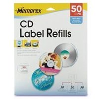 MEM00412 - CD Label Refills, f/ Inkjet/Laser, 50/PK, White Matte