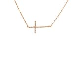 apop nyc Cubic Zirconia 14k Rose Gold Vermeil Horizontal Cross Necklace