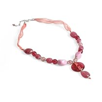 Organza Ribbon and Glass Beads Pink Pendant "Pendant Power" -Fair Trade Gifts