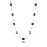 Grey 8mm Simulated Pearl Tin Cup Silver Plated Necklace, 16 + 2