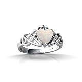 14K White Gold Genuine Heart Opal Celtic Claddagh Ring