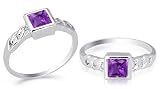 Princess Cut Amethyst Ring Sterling Silver Size 8