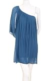 Xtaren Accordion Pleated One Shoulder Long Sleeve Loose Fitting Lined Dress Teal