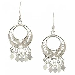 Round Filligree Dangle Chandelier Earrings in Sterling Silver