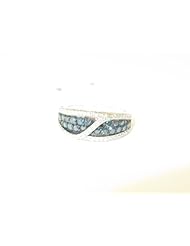 Round Cut Blue & White Diamond Pave Christmas Ring Sterling Silver Jewelry