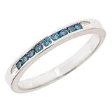 0.18ct Channel Set Blue Diamond Wedding Anniversary Band Ring 14K White Gold (0.18cttw, SI Clarity)