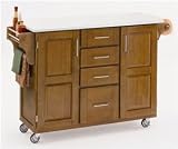Homestyles 9100-1068 4 Drawer Kitchen Cart in Cottage Oak with White Vinyl Top