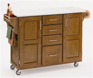 Homestyles 9100-1068 4 Drawer Kitchen Cart in Cottage Oak with White Vinyl Top
