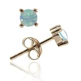 Rose Gold Vermeil (24k Gold over Sterling Silver) Fiery Created Blue Opal Stone round stud Earrings