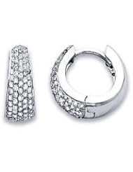 14k White Gold Round Diamond Hoop Huggie Earrings .65ct (G-H Color, I1 Clarity)