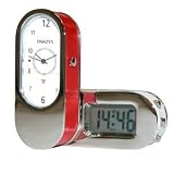 Ani-Digi Travel Alarm Clock, White Dial, Red Leather