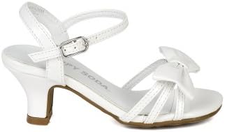 Happy Soda BA08 Patent Open Toe Strappy Ankle Strap Kiddie Heel Sandal Pump (Toddler/Little Girl/ Big Girl) - White (Size: Big Kid 4)
