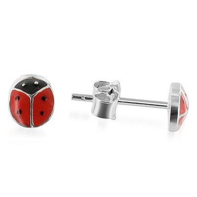 Sterling Silver Ladybug Friction Back Post 0.25 X 0.20 Stud Earrings