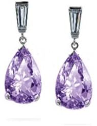 2.24Ct Pear Cut Amethyst & VS Diamond Hanging Earrings 18k Gold