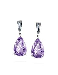 2.24Ct Pear Cut Amethyst & Diamond Hanging Earrings 14K Gold