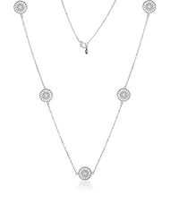 Fine Cubic Zirconia and Sterling Silver Filigree Lace Design Five Circle 16 inch Rhodium Plated Necklace