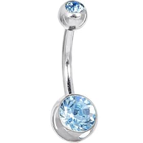 Aquamarine DOUBLE GEM Belly Button Ring