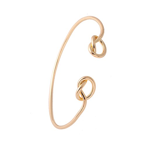 SENFAI New Fashion Double Heart Knot Bracelet Stack Bangle Cuff Adjustable Cuff in Silver or Gold Bridesmaid Gift (gold)