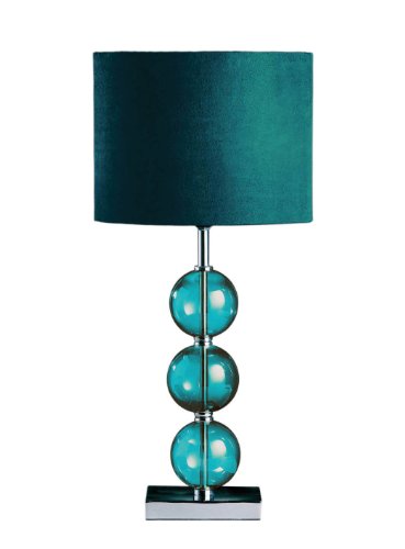 Premier Housewares Mistro Teal Table Lamp with 3 Glass Balls Chrome Base and Faux Suede Shade[