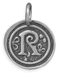 Alphabet Initial R Pendant Victorian Wax Seal Charm Vintage Chic Antiqued Sterling Silver
