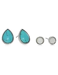 NINE WEST VINTAGE AMERICA "Along The Shore" Worn Silver Tone Turquoise Duo Earrings Jewelry Set