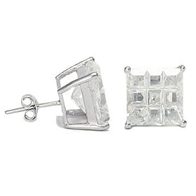 April Birthstone Basket Set Diamond Simulated Princess Cut Invisible Cubic Zirconia CZ Silver Stud Earrings