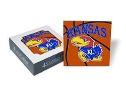 Set of 4 Ceramic Coasters (4"x4") Jayhawks Basketball Coaster Set Kansas Jayhawks Beverage Drinkware