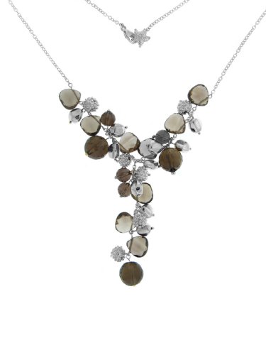 .925 Sterling Silver Designer Smoky Quartz and Beaded Bead Grape Cluster Necklace
